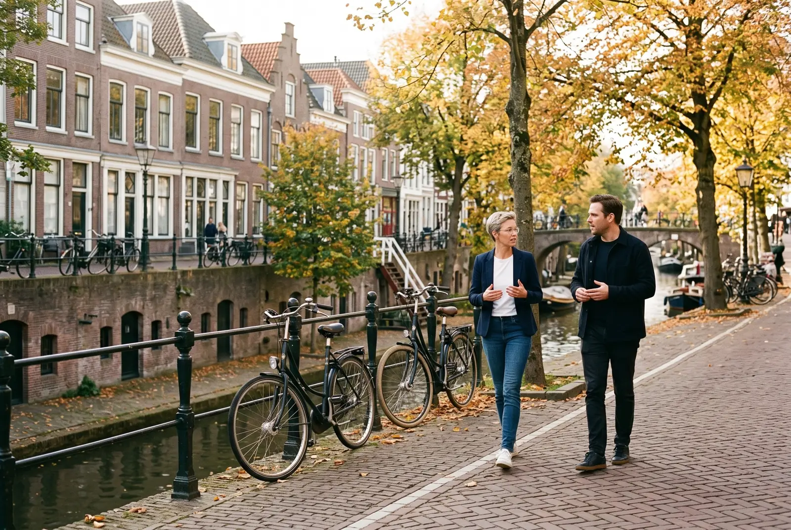Lot wandelt met een cliënt langs een gracht in Utrecht